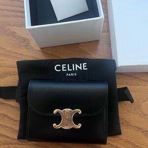 Celine Black Leather Wallet with Gold Emblem. Brand New!